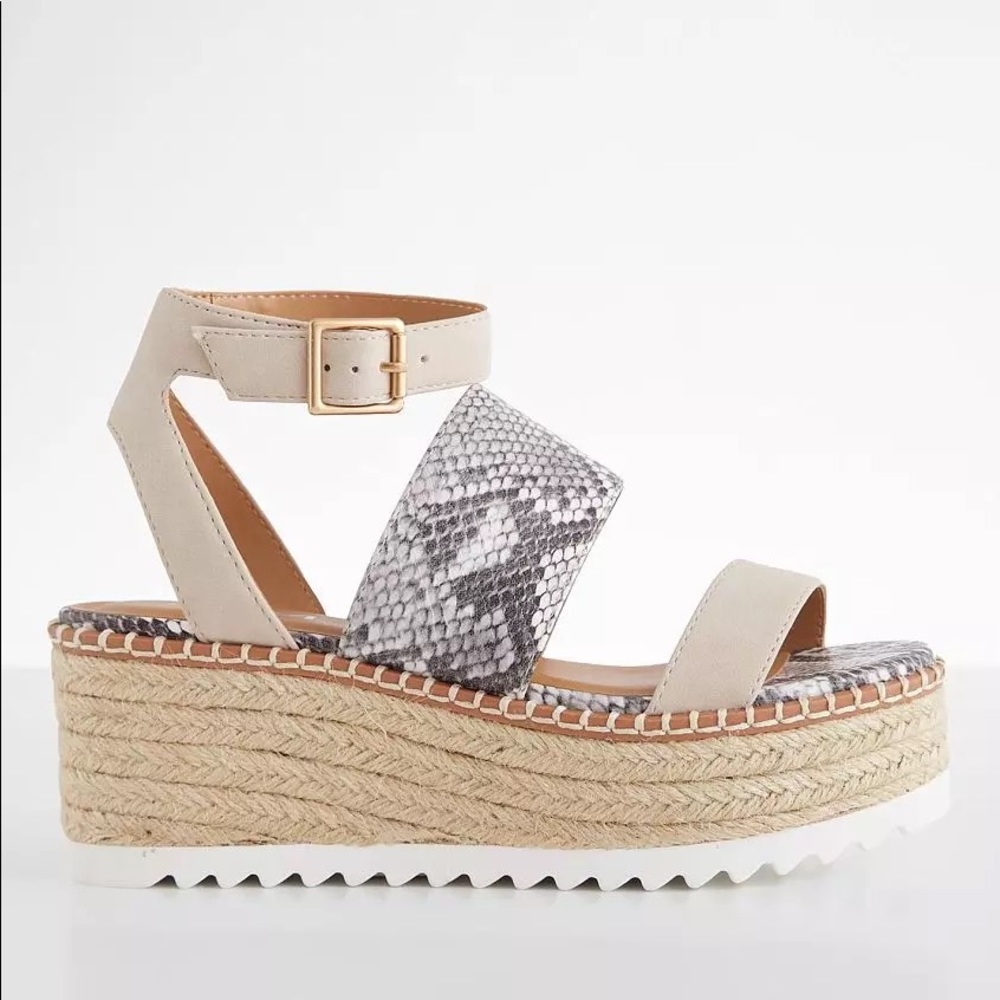 Soda Snake Print & Suede Platform / Wedge Sandals